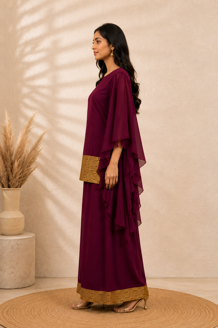 Veyra Deep Wine Georgette Palazzo Set - view 4