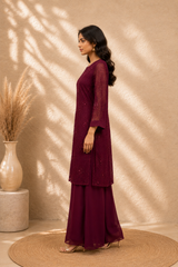 Vintara Royale Wine Pure Crepe Palazzo Set - view 3