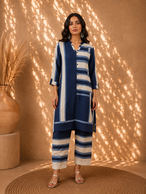 Illusione 3D Optical Stripe Co-ord Set with Strategic Placement Detailing