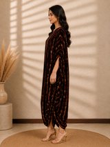 Ajrak Royale Velvet One-Shoulder Turkish Pant Jumpsuit with Draped Cape Silhouet - view 4