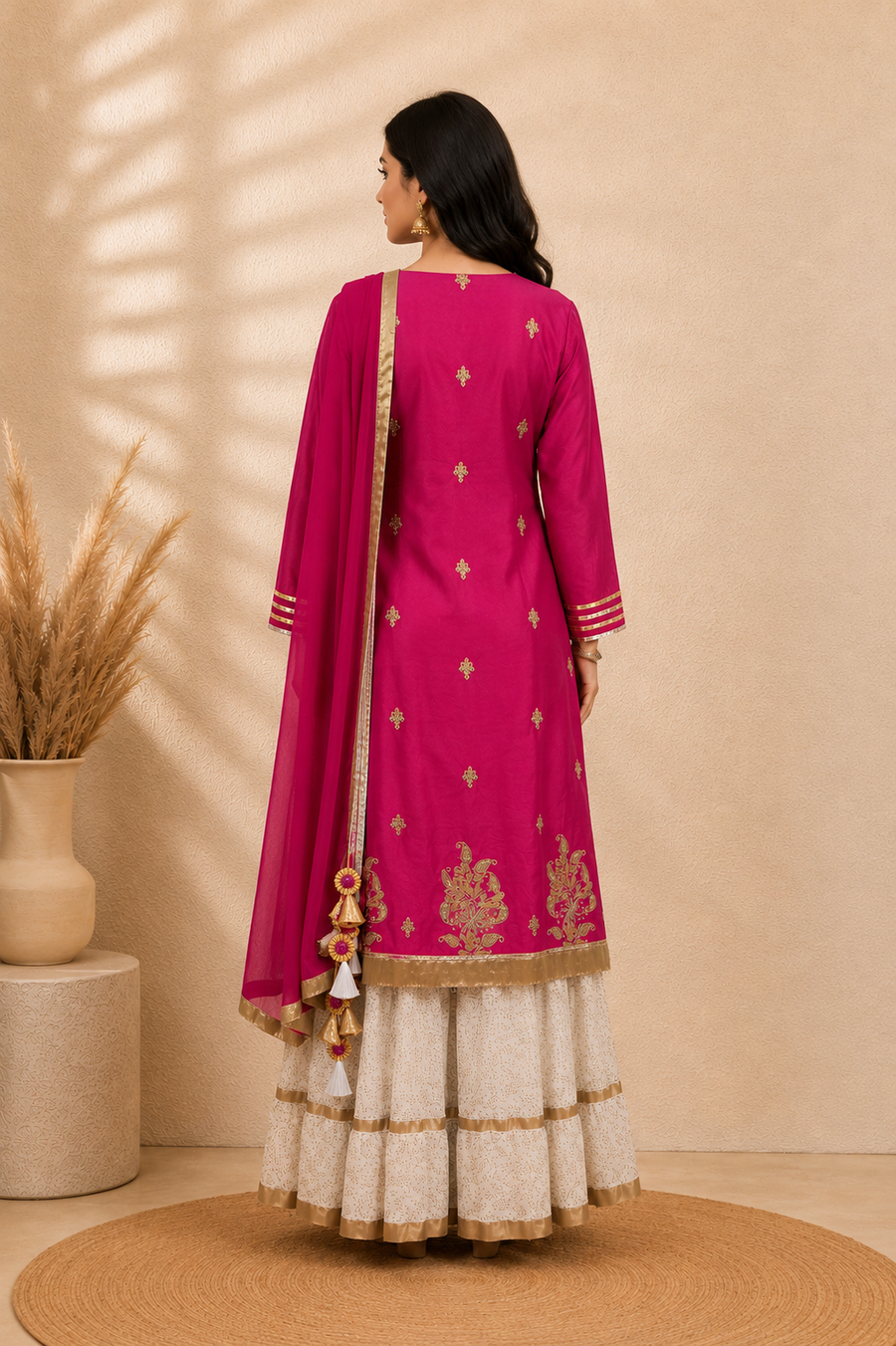 Fuchsia Cotton Mal Sharara Set - view 2