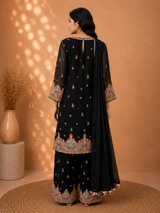 Noir Parsi Black Georgette Shirt-Kurta - view 2