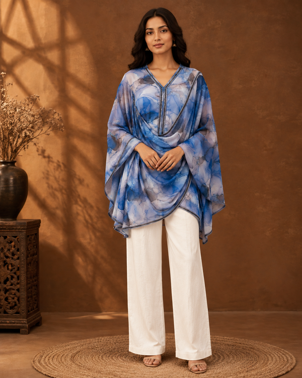 Tie-Dye Satin Draped Asymmetrical Top – Indo-Fusion Wear