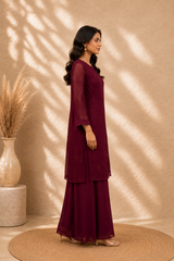 Vintara Royale Wine Pure Crepe Palazzo Set - view 4