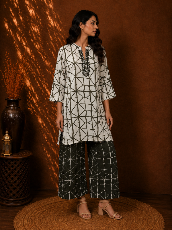 Olive Bark Tie-Dye Co-ord Set in Earthy Olive Green