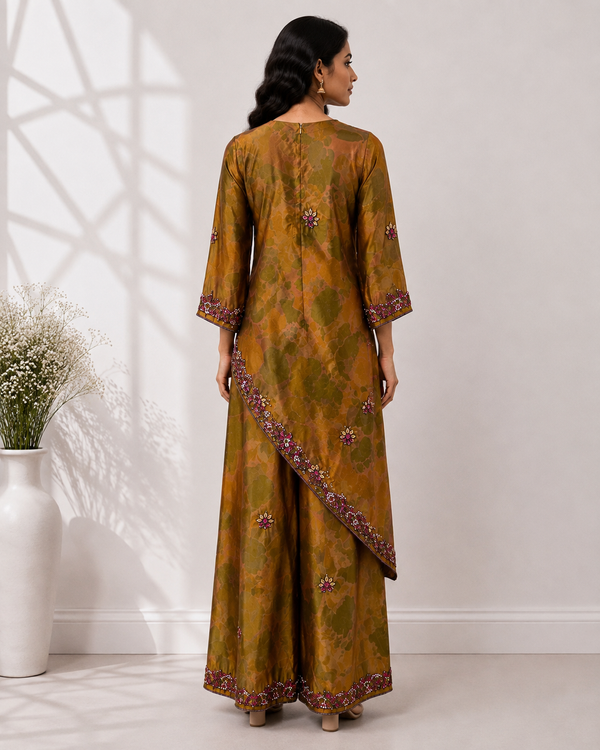 Tie-Dye Shimmer Tissue Asymmetrical City Palazzo Pant Set