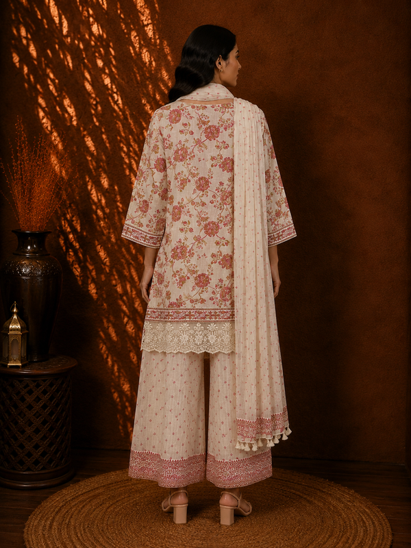 Swiss Cotton Voile Printed Short Kurti with Wide Palazzo Pants