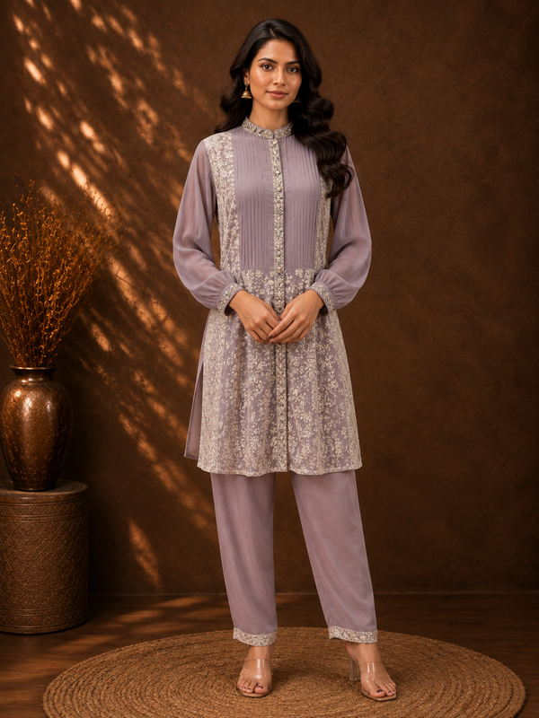 Lavender Crinkled Crepe Co-ord Set - front