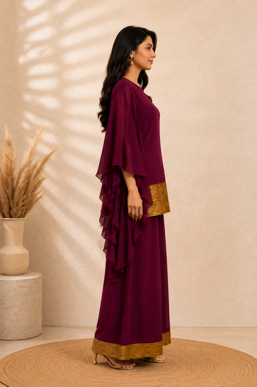 Veyra Deep Wine Georgette Palazzo Set - view 3