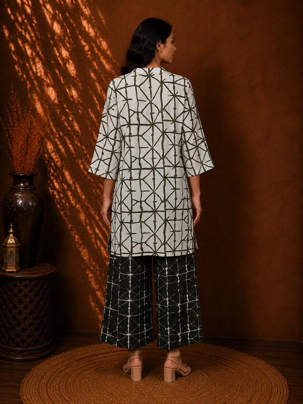 Olive Bark Tie-Dye Co-ord Set in Earthy Olive Green