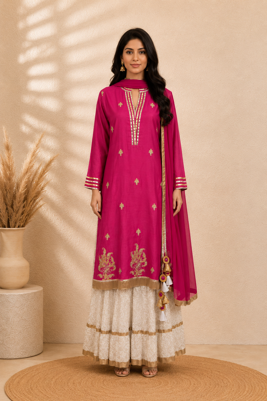 Fuchsia Cotton Mal Sharara Set - view 1