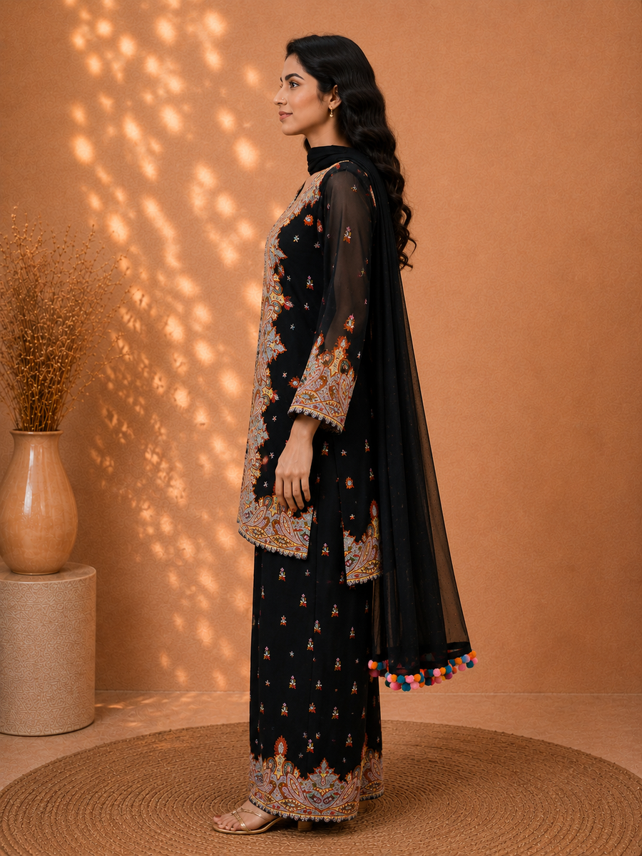 Noir Parsi Black Georgette Shirt-Kurta - view 4