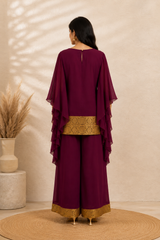 Veyra Deep Wine Georgette Palazzo Set - view 2