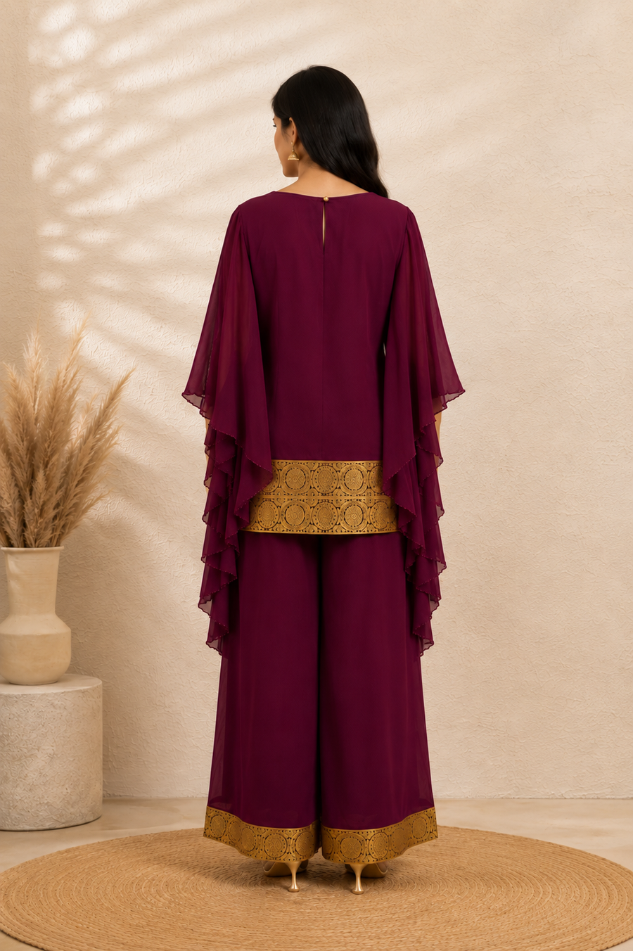 Veyra Deep Wine Georgette Palazzo Set - view 2